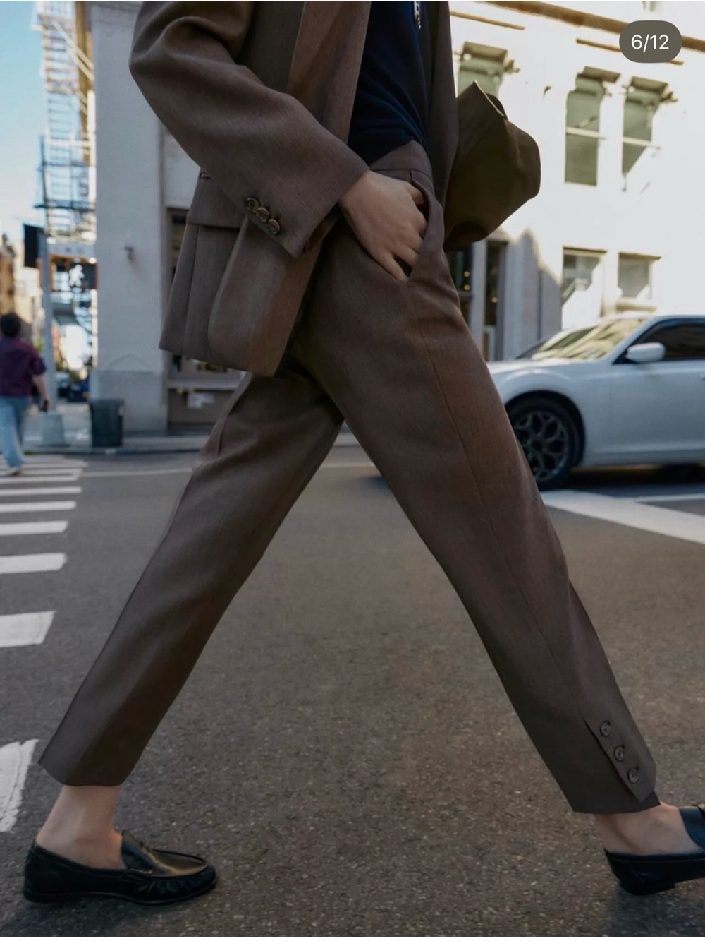 ZARA ZW Collection Brown Pleated Ankle Pants M 28 Adjustable Button Hem